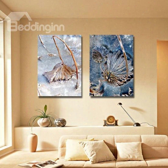 New Arrival Elegant Withered Leaves In Ice Print 2-piece Cross Film Wall Art Prints