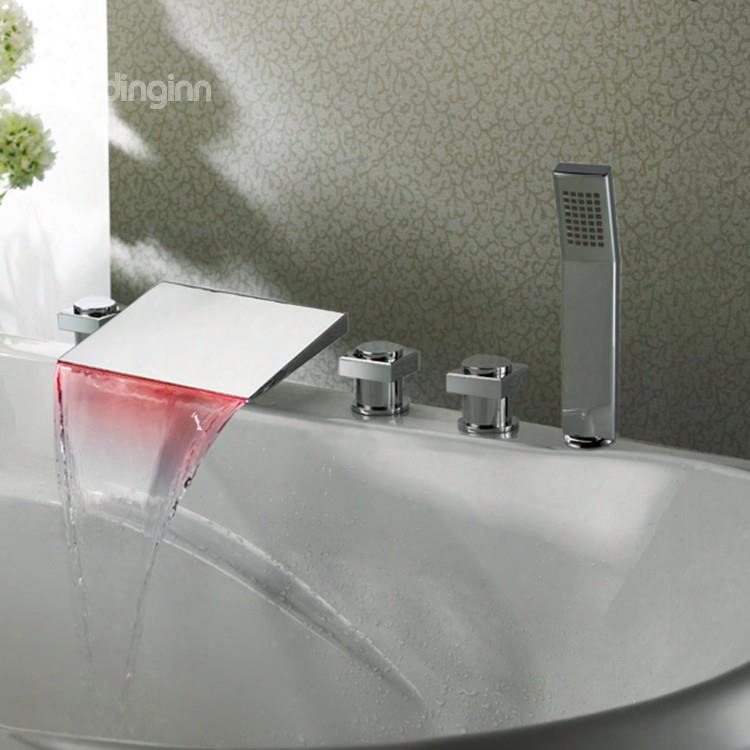 New Arrival High Quality Led Color Changing Square Head Three Handles Bathtub Faucet