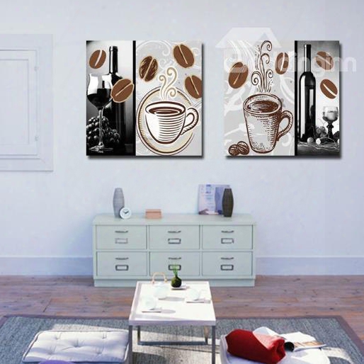 New Arrival Lovely Coffee And Wine Print 2-piece Cross Film Wall Art Prints