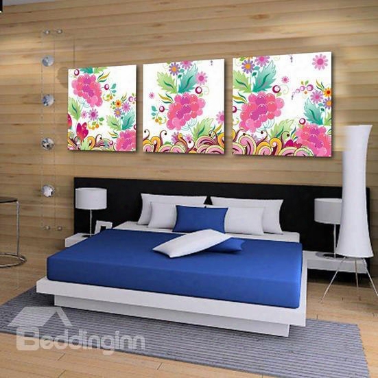 New Arrival Lovely Colorful Floral Patterns Print 3-piece Cross Film Wall Art Prints