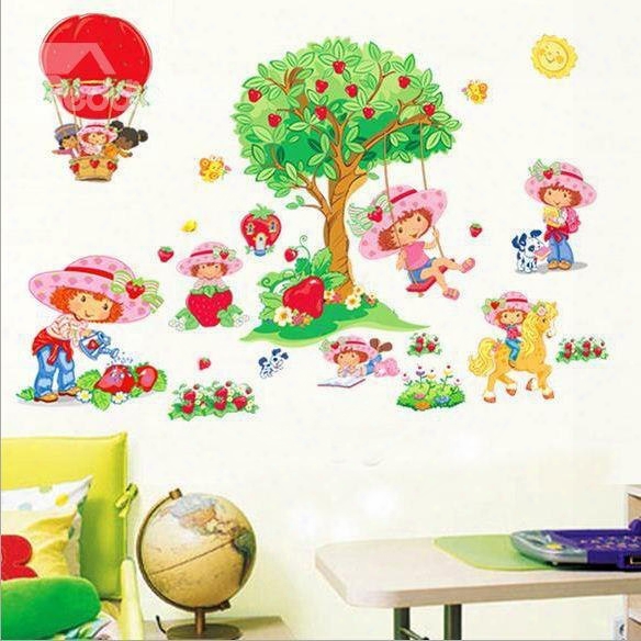 New Arrival Lovely Girl On Swing And Fresh Strawberry Wall Stickers