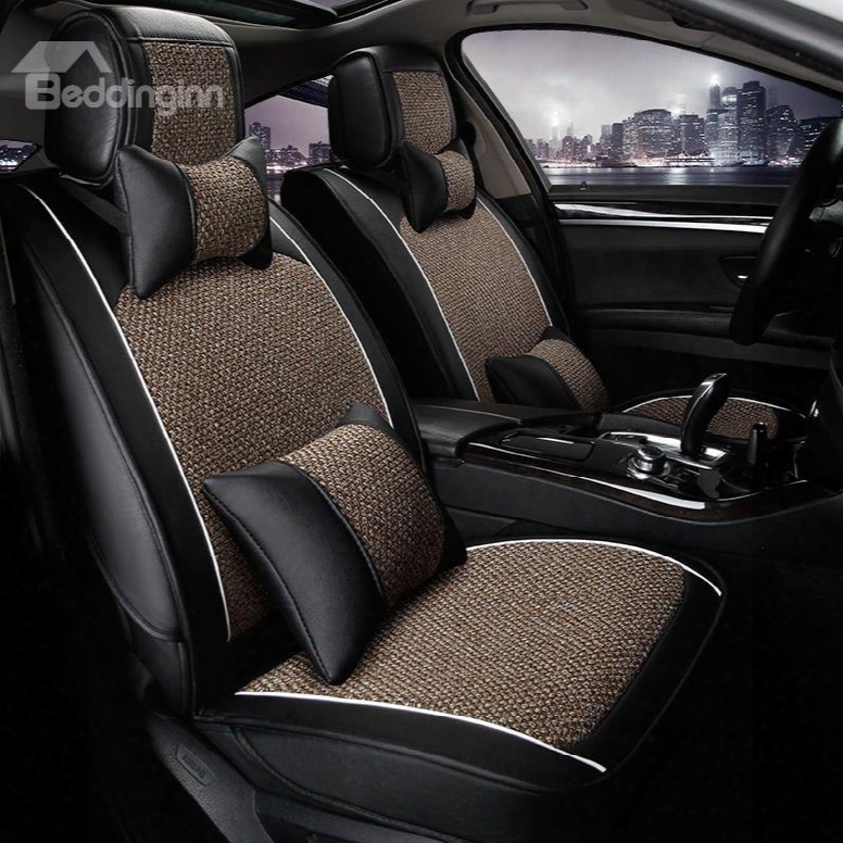 New High-grade Flax Leatherette Material Mixing Good Permeability Universal Five Car Seat Cover