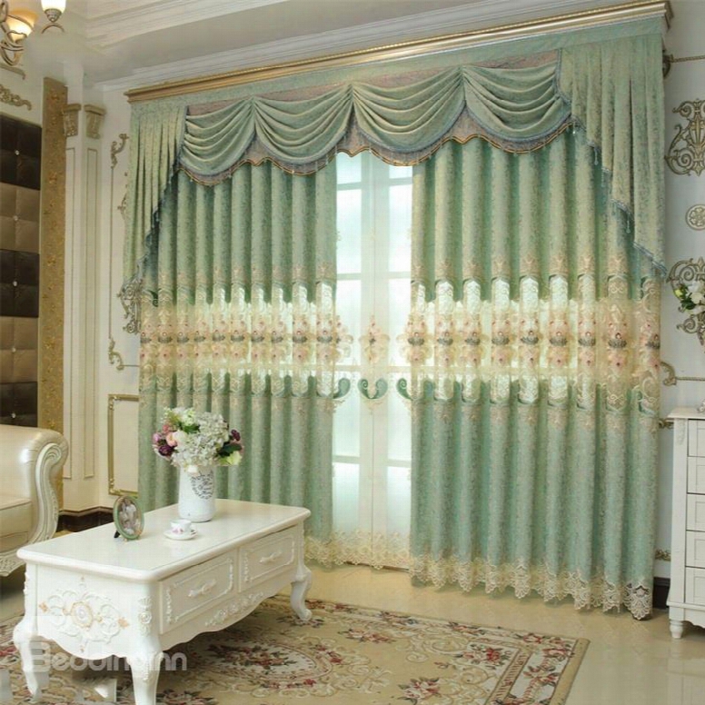 Noble And Elegant European Style Light Green 2 Panels Decorative Living Rooom  Curtain