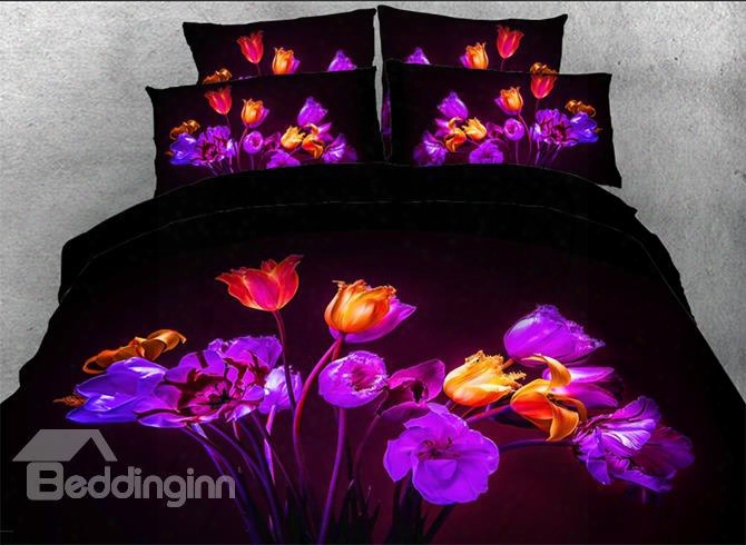 Onlwe 3d Blown Tulips Printed 4-piece Bedding Sets/duvet Covers