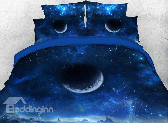 Onlwe 3d Blue Galaxy Planet Outer Space Cotton 4-piece Bedding Sets/duvet Covers