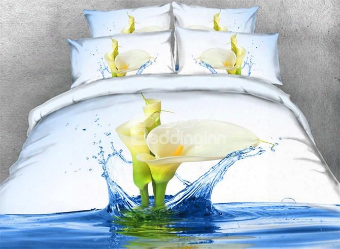 Onlwe 3d Calla Lily With Splashing Water Printed 4-piece Bedding Sets/duvet Covers