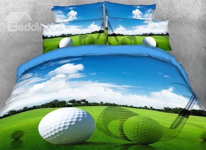 Onlwe 3d Golf Balls With Green Grass Under Blue Sky 4-piece Bedding Sets