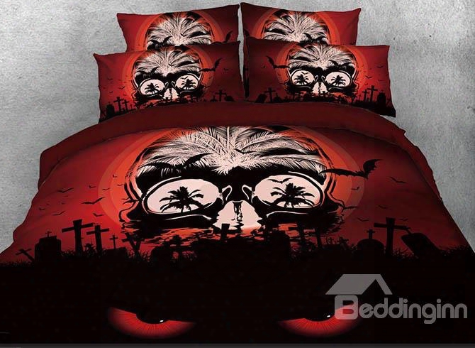 Onlwe 3d Halloween Spooky Skull Printed 4-piece Bedding Sets/duvet Covers