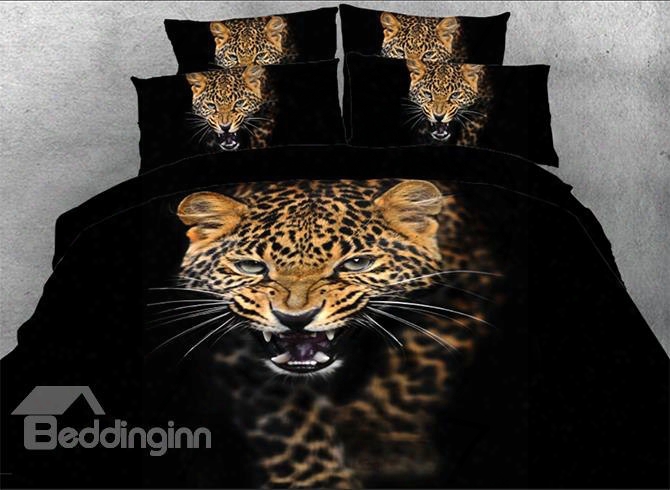 Onlwe 3d Leopard Front View Printed 4-piece Black Bedding Sets/duvet Covers