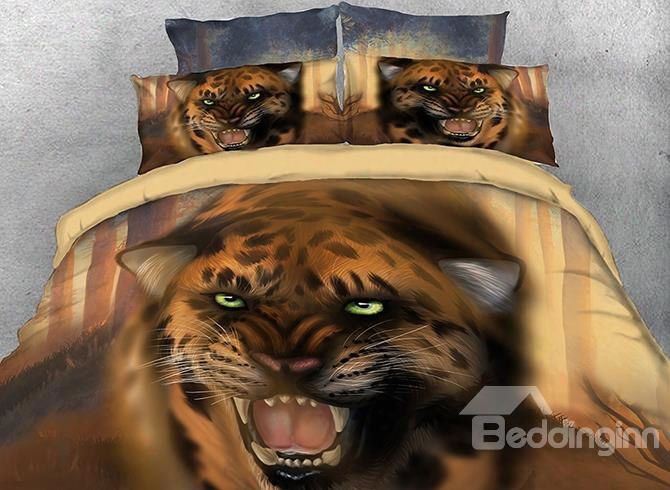 Onlwe 3d Leopard With Sharp Teeth Printed 4-piece Bedding Sets/duvet Covers