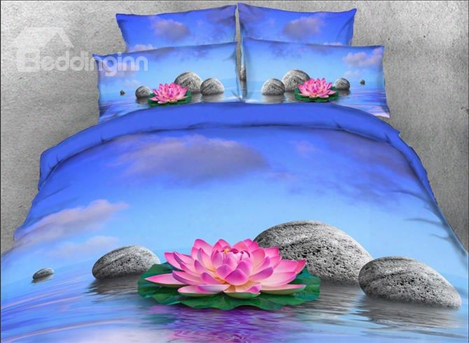 Onlwe 3d Pink Lotus Printed 4-piece Floral Bedding Sets/duvet Covers