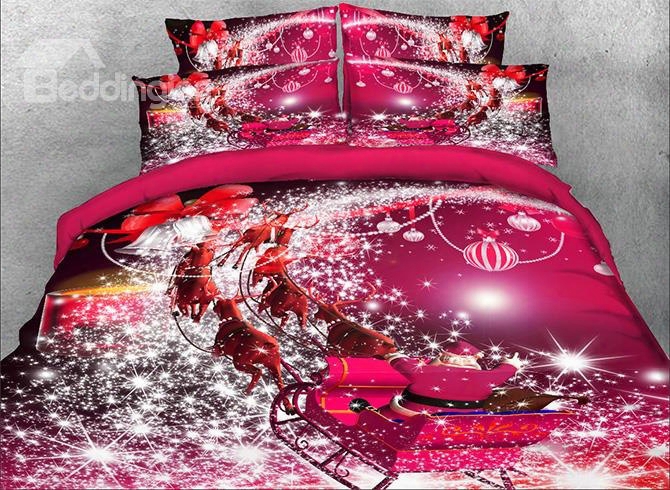 Onlwe 3d Santa Claus Riding Sleigh Printed 5-piece Comforter Sets