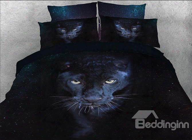 Onlwe 3d Wild Panther Printed 5-piece Black Comforter Sets
