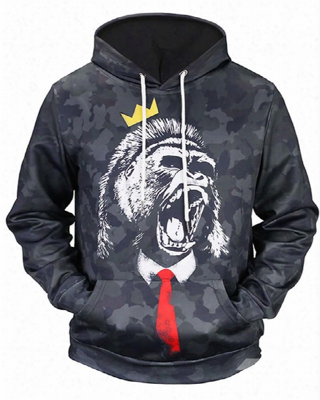 Orangutan Roar With Red Tie Long Sleeve 3d Pattern Hoodie