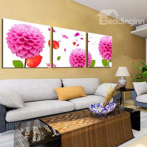 Pink Flowers 3-piece Canvas Framed Wall Prints