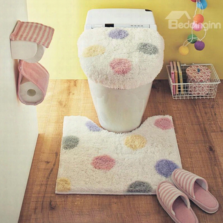 Polka Dot Printed 3-pieces Cotton Toilet Seat Cover Sets