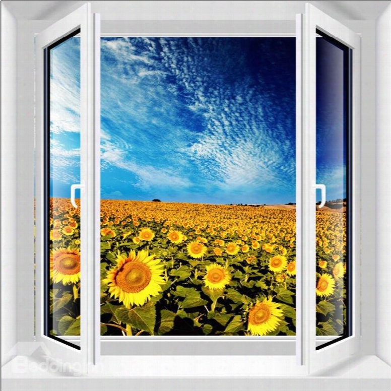 Popular Sunflower Field Window View Patttern 3d Wall Stickers