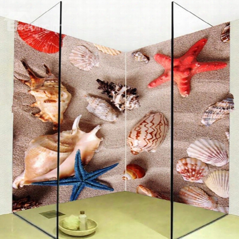 Practical Starfishes And Conches Pattern Waterproof 3d Bathroom Wall Murals