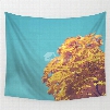 Yellow Maple Trees Pattern Blue Decorative Hanging Wall Tapestry