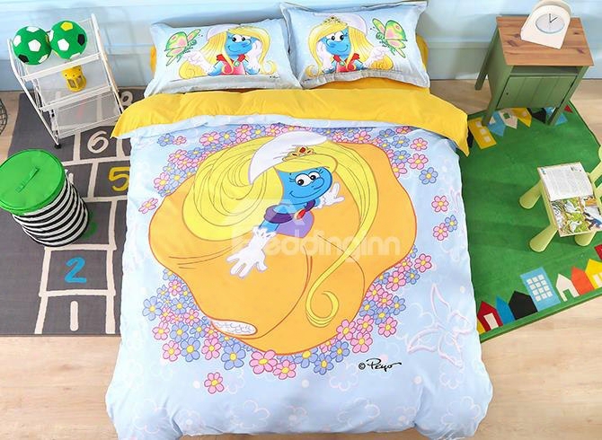 Princess Smurfette With Yellow Dress Printed 4-piece Bedding Sets/duvet Covers