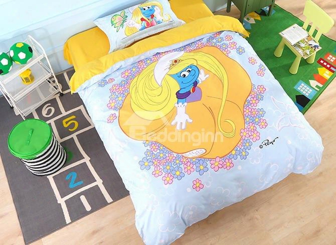 Princess Smurfette With Yellow Dress Printed Twin 3-piece Kids Bedding Sets