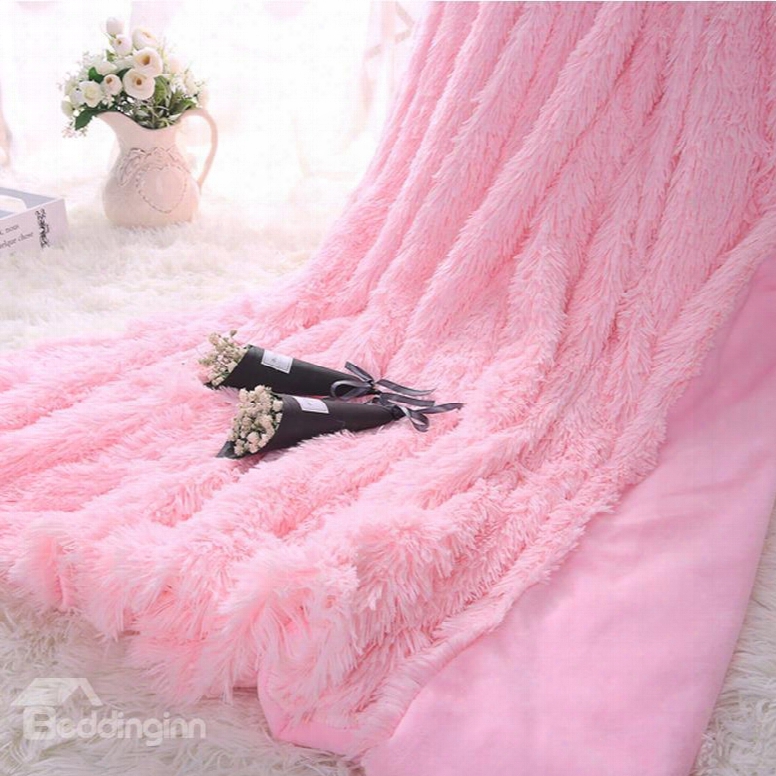 Princess Style Solid Pink Soft And Fluffy Double Layer Throw Blanket