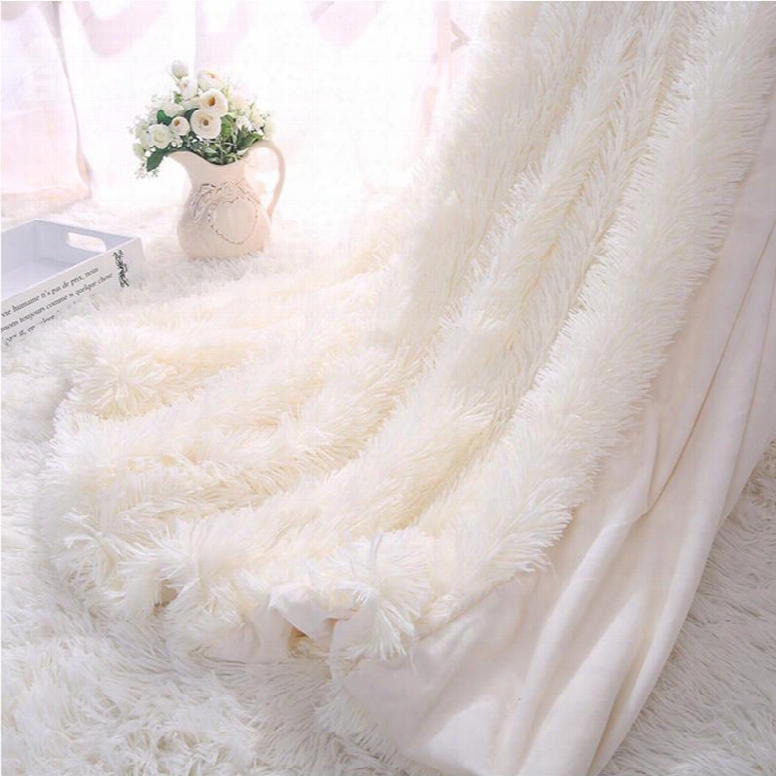 Princess Style Solid White Soft And Fluffy Double Layer Throw Blanket