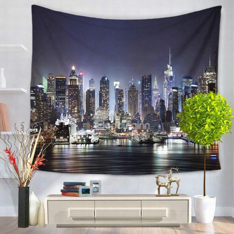 Prosperous Metropolis Night Scene Pattern Decorative Hanging Wall Tapestries