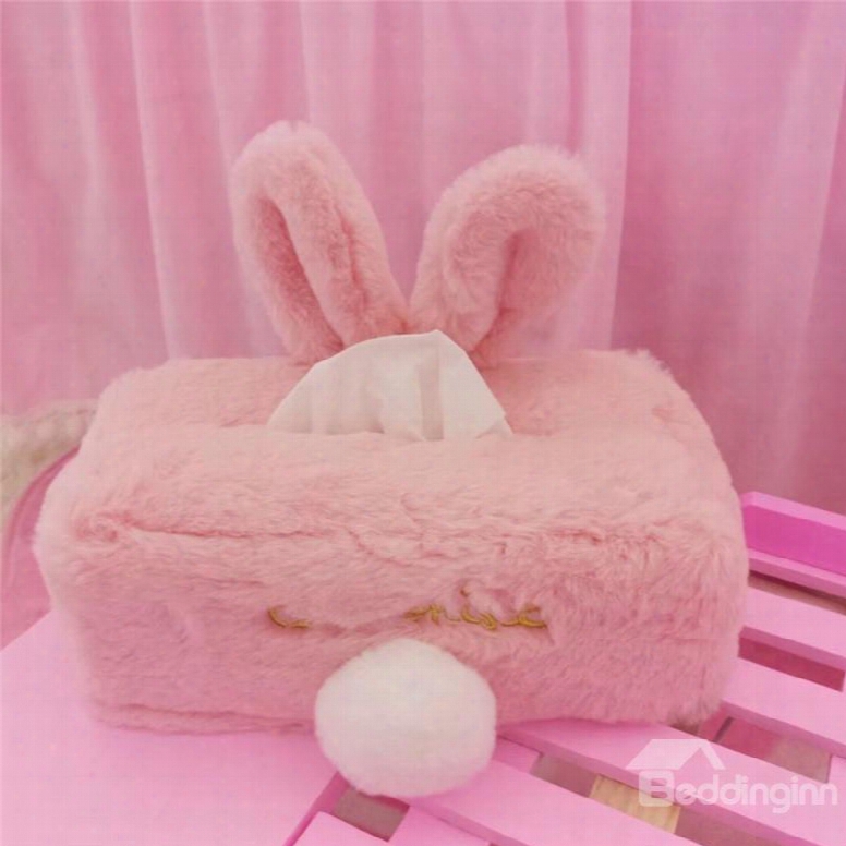 Rabbit Cute Ear Pink Color Tissue Box Desktop Decoration