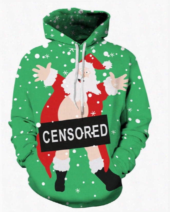 Santa Be Censored Christmas Long Sleeve 3d Pattern Hoodie