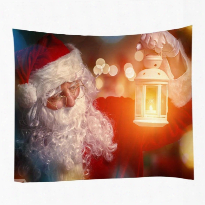 Santa Claus With Lantern Merry Christmas Decorative Hanging Wall Tapestry