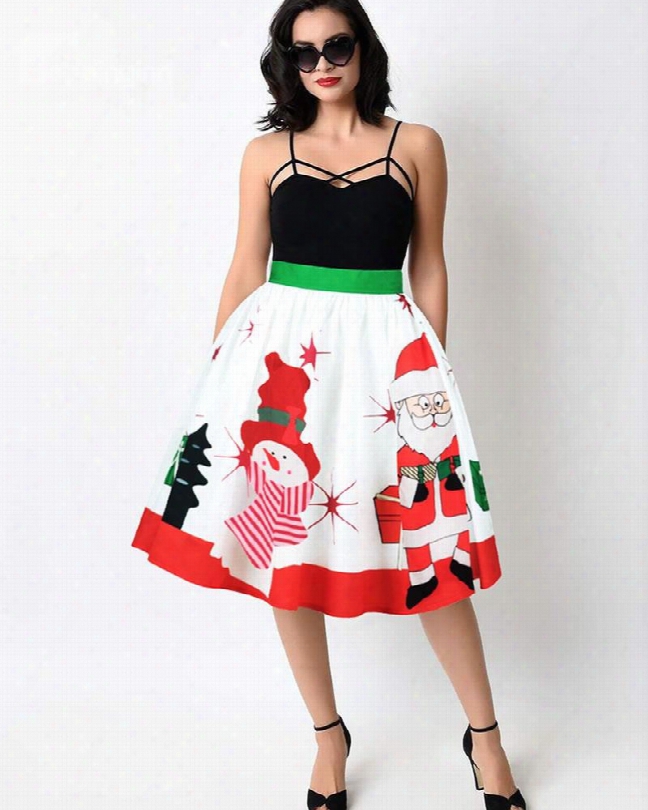 Snowman Santa White Pattern Formal Midi 3d Printing Skirt