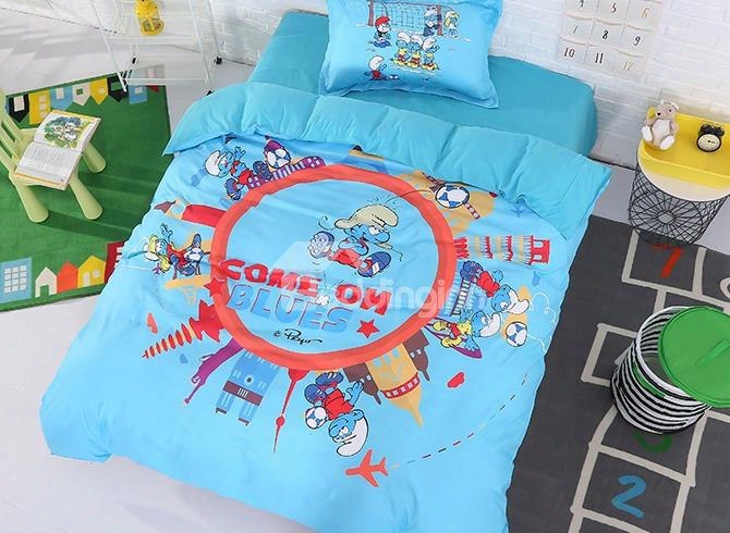 Soccer Smurf The Smurfs Village Building Twin 3-piece Kids Bedding Sets