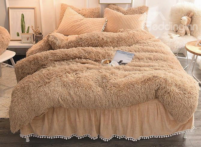 Solid Camel Quilting Bed Skirt Super Soft 4-piece Fluffy Bedding Sets/duvet Cover