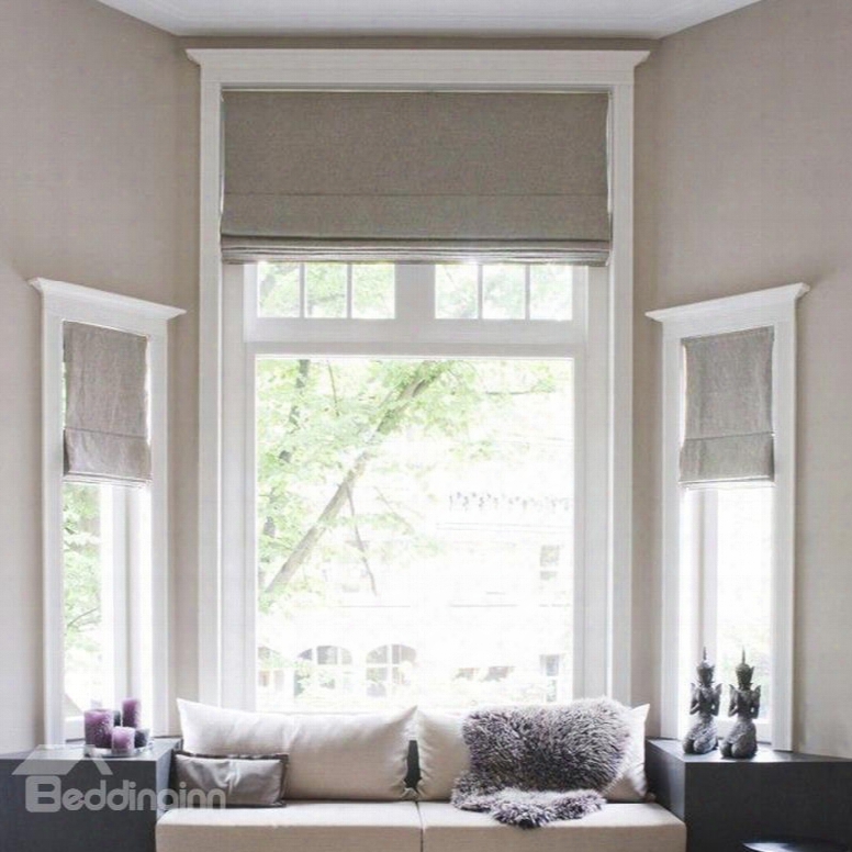 Solid Color Beige Cotton And Linen Blending Flat-shaped Roman Shades