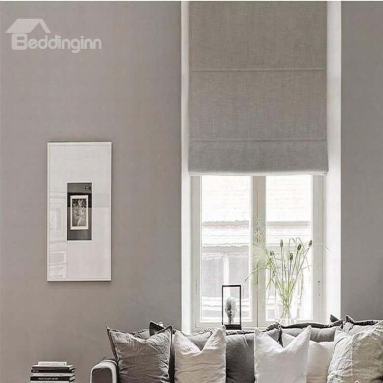 Solid Grey Color Printing Mmodern European Style Living Room And Bedroom Roman Shade