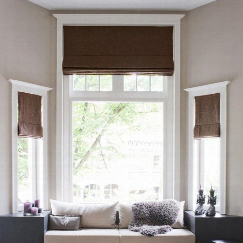 Solid Light Coffee Color Cotton And Linen Blending Flat-shaped Roman Shades