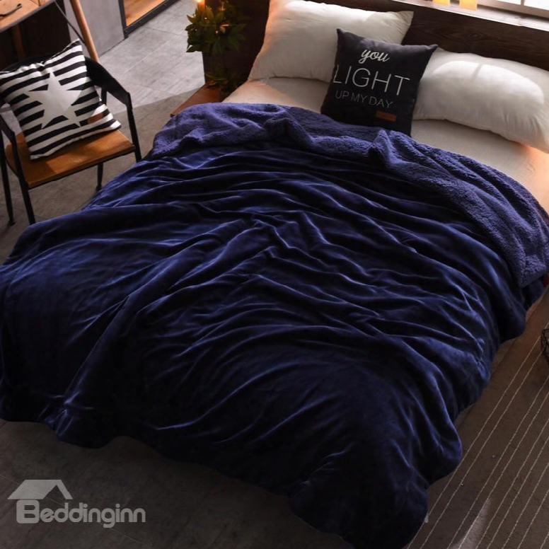 Solid Navy Bleu Flannel Reversible Plush Super Soft Fluffy Throw/bed Blanket