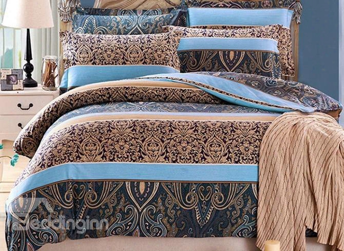 Special Arabesque And Stripes Print 4-piece Cotton Duvet Cover Sets