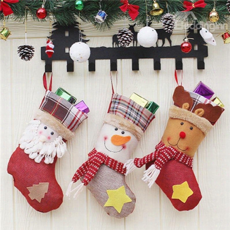 Star And Christmas Tree Decoration Classiic Non-woven Fabric And Wool Christmas Stocking