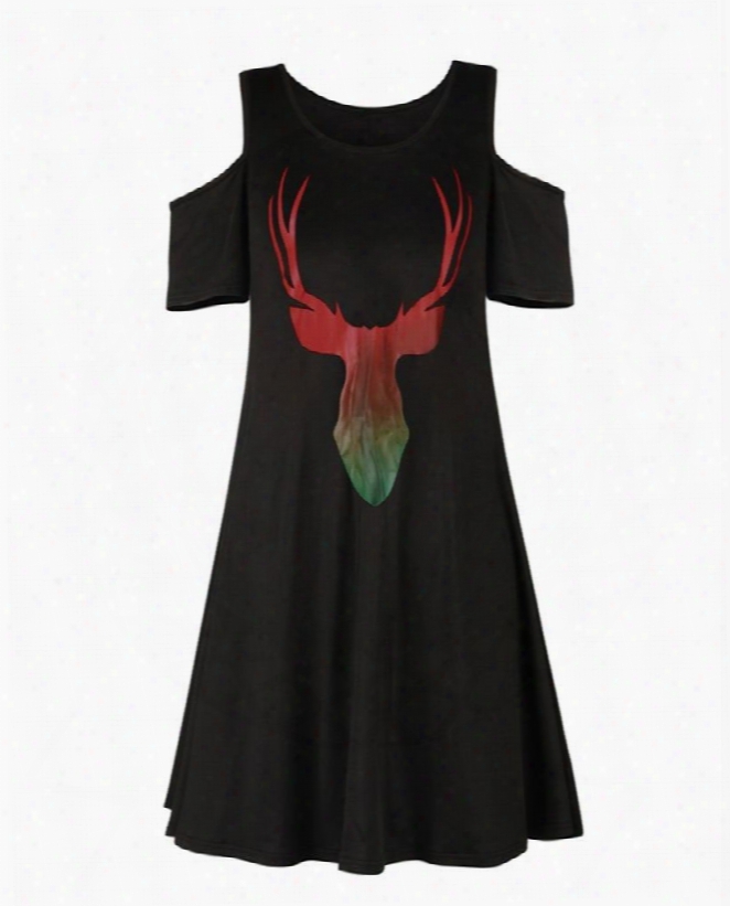 Strapless Christmas Adroable Antlers Pattern Daily Party Dress