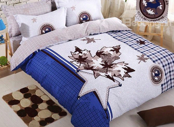 Stylish Maple Leaf K Ids Cotton 4-piece Duvet Cover Set