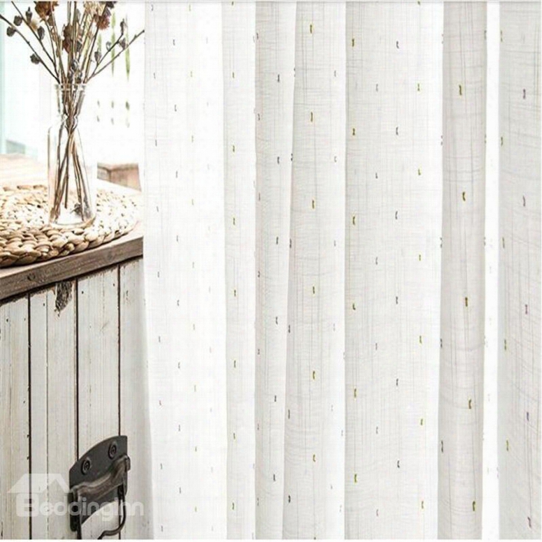 Sweet And Fresh Pastoral White Color With Dots Custom Sheer Curtain For Living Room