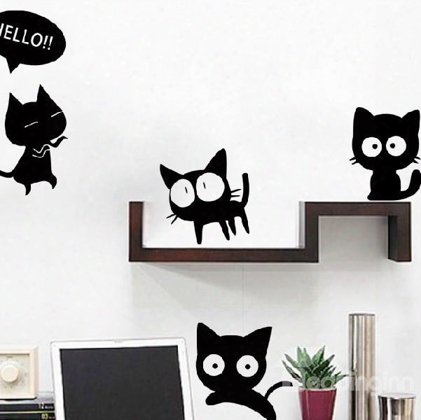 The Adventures Of Little Black Cats Cartoon Wall Stickers