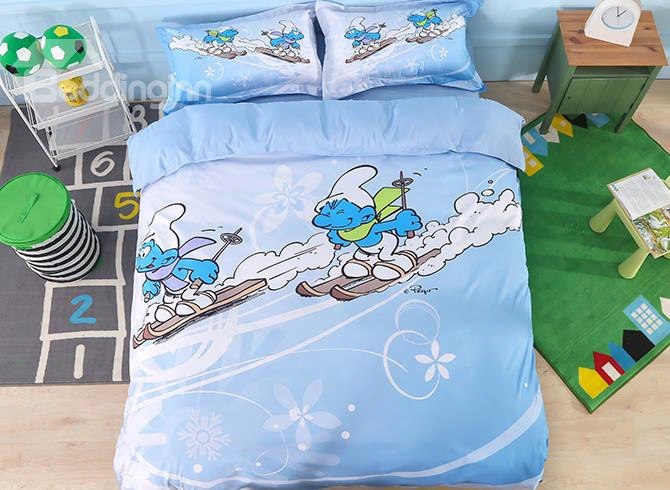 The Smurfs Skiing Winter Printed 4-pie Ce Bedding Sets/duvet Covers