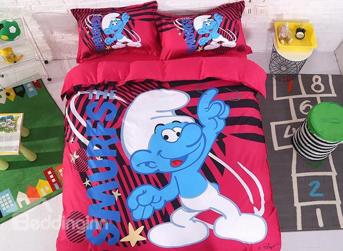 The Smurfs With Stars Printed 4-piece Bedding Sets/duvet Covers