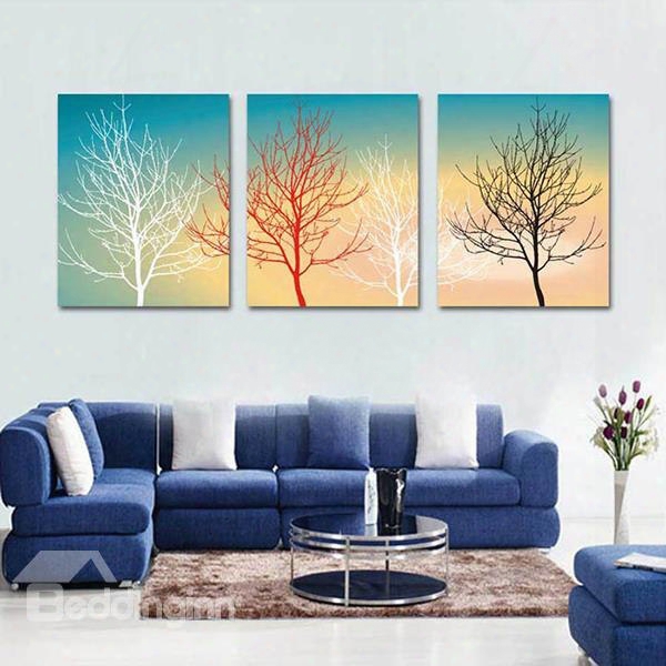 Tree With Various Colors Pattern Canvas Waterproof And Eco-friendly 3 Pieces Framed Prints