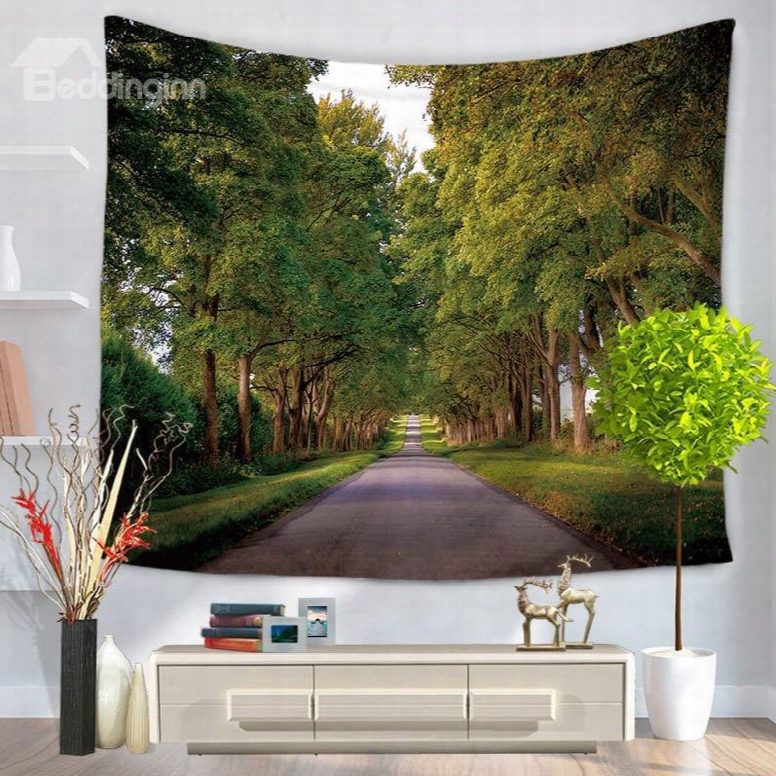 Trees And L Ong Road To Autumn Pattern Decorative Hanging Wall Tapestry