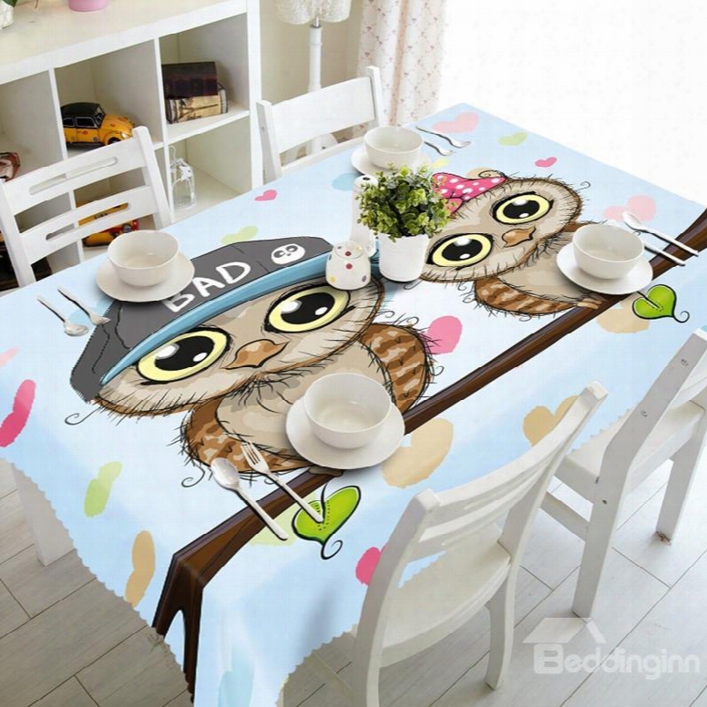 Two Cute Cartoon Owl Prints Design Dining Room Decoration 3d Tablecloth