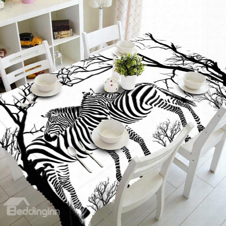 Two Lovely Zebra In The Forest Prints Dining Room Decoration 3d Tablecloth